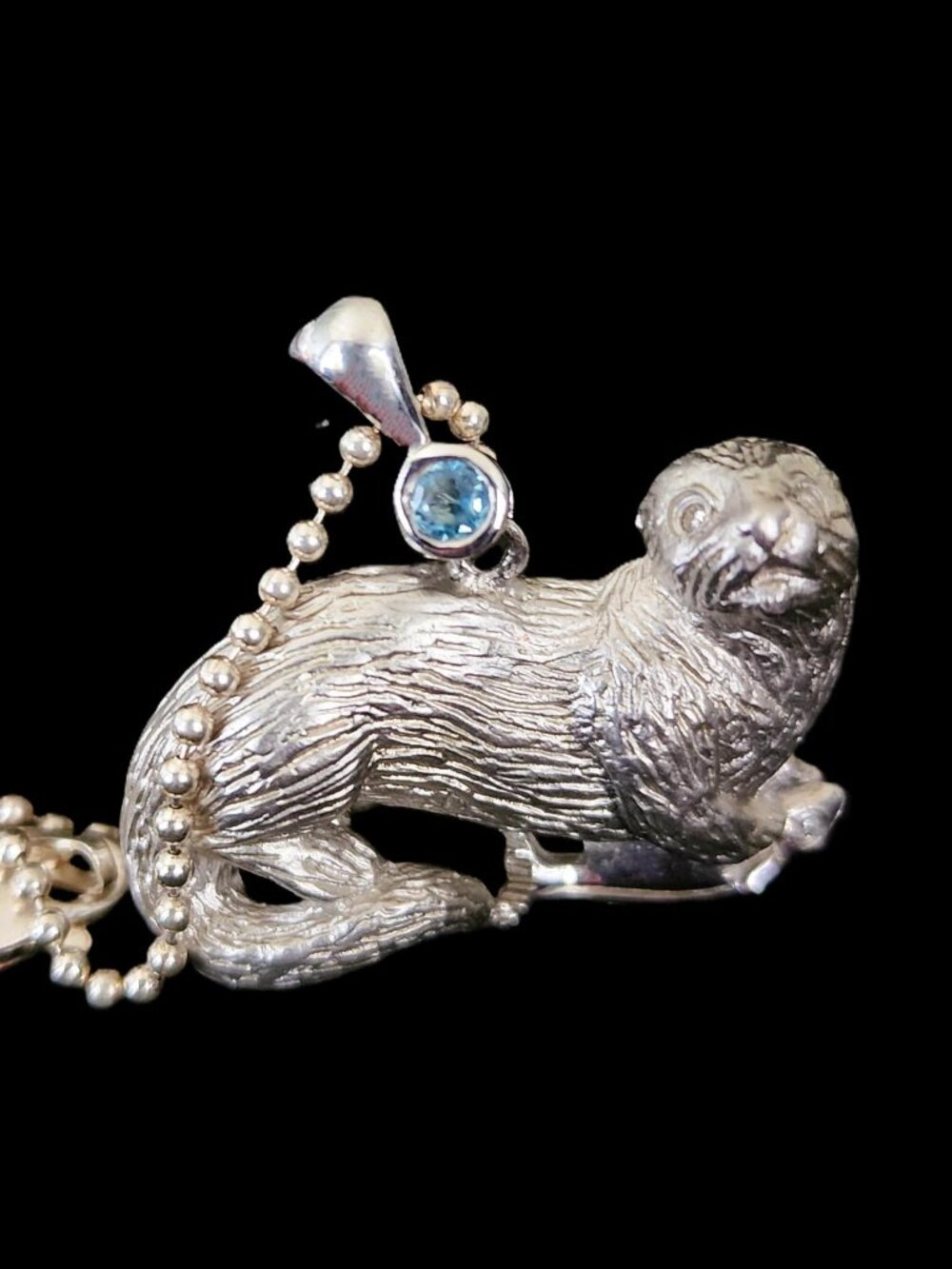 Vintage 2000 Sterling Silver Otter & Blue Topaz Pendant Artistica – 16" Italian